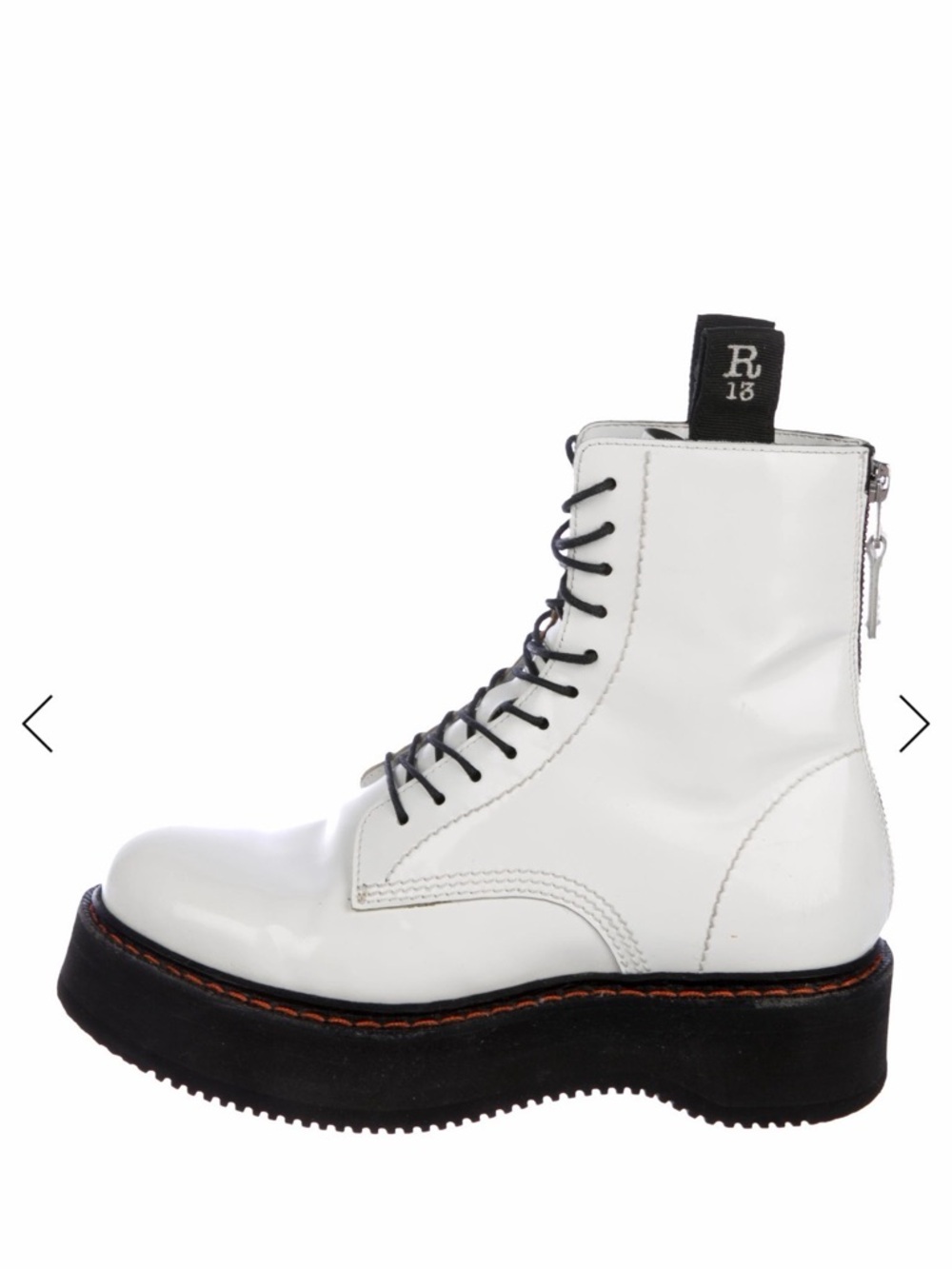 R13 White Leather Platform Lace-Up Combat Boots